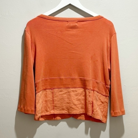 THE TERRITORY AHEAD Women’s Orange V-Neck Button Up Linen Cotton 3/4 Slv Top Med - Picture 2 of 6